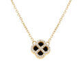 Collier en argent dor&eacute; avec pendentif tr&egrave;fle agate noire v&eacute;ritable contour oxydes blancs 40+5cm Artemare