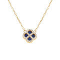 Collier en argent dor&eacute; avec pendentif tr&egrave;fle verre bleu fonc&eacute; contour oxydes blancs 40+5cm Artemare