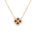 Collier en argent dor&eacute; avec pendentif tr&egrave;fle agate rouge v&eacute;ritable contour oxydes blancs 40+5cm