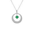 Colliers sur Artemare : Collier en argent rhodi&eacute; pendentif cercle avec oxyde vert 40+5cm