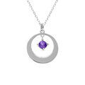 Collier en argent rhodi&eacute; pendentif cercle oxyde violet 40+5cm Artemare