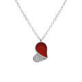 Collier en argent rhodi&eacute; avec pendentif coeur avec oxydes blancs et agate rouge - 39+4cm Artemare
