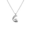 Collier en argent rhodi&eacute; pendentif avec perle blanche imitation 39+4cm