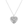 Collier en argent rhodi&eacute; pendentif double coeur stri&eacute; et oxydes blancs sertis 42+3cm
