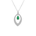 Collier en argent rhodi&eacute; avec pendentif navette et oxyde vert 40+5cm Artemare