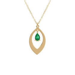 Collier en argent dor&eacute; pendentif navette et oxyde vert 40+5cm