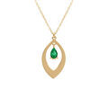 Collier en argent dor&eacute; pendentif navette et oxyde vert 40+5cm