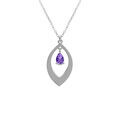 Collier en argent rhodi&eacute; avec pendentif navette et oxyde violet 40+5cm Artemare