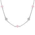 Colliers sur Artemare : Collier en argent rhodi&eacute; tr&egrave;fle en verre rose et fleurs oxydes blancs 42+3cm