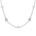 Colliers sur Artemare : Collier en argent rhodi&eacute; tr&egrave;fle en verre blanc et fleurs oxydes blancs 42+3cm
