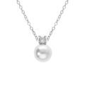Collier en argent rhodi&eacute; perle blanche imitation 8mm et oxyde blanc - 42+3cm Artemare