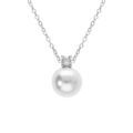 Colliers sur Artemare : Collier en argent rhodi&eacute; perle blanche imitation 10mm et oxyde blanc - 42+3cm