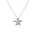 Collier en argent rhodi&eacute; avec pendentif petite fleur et perle blanche imitation 40+5cm