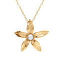 Colliers sur Artemare : Collier en argent dor&eacute; fleur et au centre perle blanche imitation 40+5cm