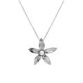 Collier en argent rhodi&eacute; fleur et au centre perle blanche imitation 40+5cm