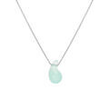 Collier en argent rhodi&eacute; goutte en verre vert d'eau 40+5cm