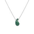 Collier en argent rhodi&eacute; goutte en verre malachite imitation 40+5cm