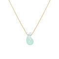 Collier en argent dor&eacute; goutte en verre vert d'eau 40+5cm