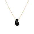 Collier en argent dor&eacute; goutte en verre noir 40+5cm
