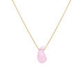 Collier en argent dor&eacute; goutte en verre rose 40+5cm