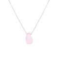 Collier en argent rhodi&eacute; goutte en verre rose 40+5cm Artemare