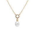Colliers sur Artemare : Collier en argent dor&eacute; cercle avec oxydes blancs sertis et perle blanche imitation 38+5cm