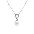 Colliers sur Artemare : Collier en argent rhodi&eacute; cercle d'oxydes blancs sertis et perle blanche imitation 38+5cm