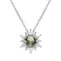 Collier en argent rhodi&eacute; fleur oxyde vert et contour oxydes blancs 42+3cm Artemare