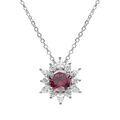 Collier en argent rhodi&eacute; fleur oxyde rose et contour oxydes blancs 42+3cm