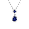Collier en argent rhodi&eacute; pendentif goutte avec oxydes bleu et contour oxydes blancs sertis - 42+3cm