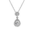 Collier en argent rhodi&eacute; pendentif goutte avec oxydes blancs et contour oxydes blancs sertis - 42+3cm