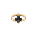 Bague en argent dor&eacute; avec tr&egrave;fle en verre facett&eacute; noir