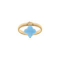 Bague en argent dor&eacute; avec tr&egrave;fle en verre facett&eacute; bleu ciel