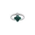 Bagueen argent rhodi&eacute; avec tr&egrave;fle en verre facett&eacute; vert Artemare