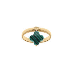 Bague en argent dor&eacute; avec tr&egrave;fle en verre facett&eacute; vert