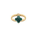Bague en argent dor&eacute; avec tr&egrave;fle en verre facett&eacute; vert Artemare