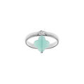 Bague en argent rhodi&eacute; tr&egrave;fle en verre facett&eacute; vert clair