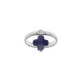 Bagues sur Artemare : Bague en argent rhodi&eacute; avec tr&egrave;fle en verre facett&eacute; bleu marine