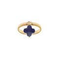 Bagues sur Artemare : Bague en argent dor&eacute; avec tr&egrave;fle en verre facett&eacute; bleu marine
