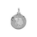 Pendentif en argent rhodi&eacute; m&eacute;daille 15mm diamant&eacute;e zodiaque taureau Artemare