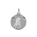 Pendentif en argent rhodi&eacute; m&eacute;daille 15mm diamant&eacute;e zodiaque lion Artemare