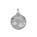 Pendentif en argent rhodi&eacute;e m&eacute;daille 15mm diamant&eacute;e zodiaque balance Artemare