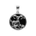 Pendentifs sur Artemare : Pendentif en argent rhodi&eacute; m&eacute;daille 15mm, onyx noir imitation, zodiaque b&eacute;lier et un oxyde blanc