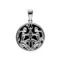 Pendentifs sur Artemare : Pendentif en argent rhodi&eacute; m&eacute;daille 15mm, onyx noir imitation, zodiaque gemeaux et un oxyde blanc