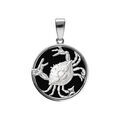 Pendentif en argent rhodi&eacute; m&eacute;daille 15mm, onyx noir imitation, zodiaque cancer et un oxyde blanc