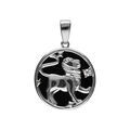 Pendentif en argent rhodi&eacute; m&eacute;daille 15mm, onyx noir imitation, zodiaque lion et un oxyde blanc Artemare