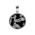 Pendentifs sur Artemare : Pendentif en argent rhodi&eacute; m&eacute;daille 15mm, onyx noir imitation, zodiaque vierge et un oxyde blanc