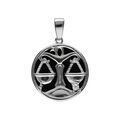 Pendentifs sur Artemare : Pendentif en argent rhodi&eacute; m&eacute;daille 15mm, onyx noir imitation, zodiaque balance et un oxyde blanc