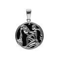 Pendentif en argent rhodi&eacute; m&eacute;daille 15mm, onyx noir imitation, zodiaque verseau et un oxyde blanc Artemare