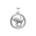 Pendentifs sur Artemare : Pendentif en argent rhodi&eacute; m&eacute;daille 15mm stri&eacute;e zodiaque taureau decoup&eacute;